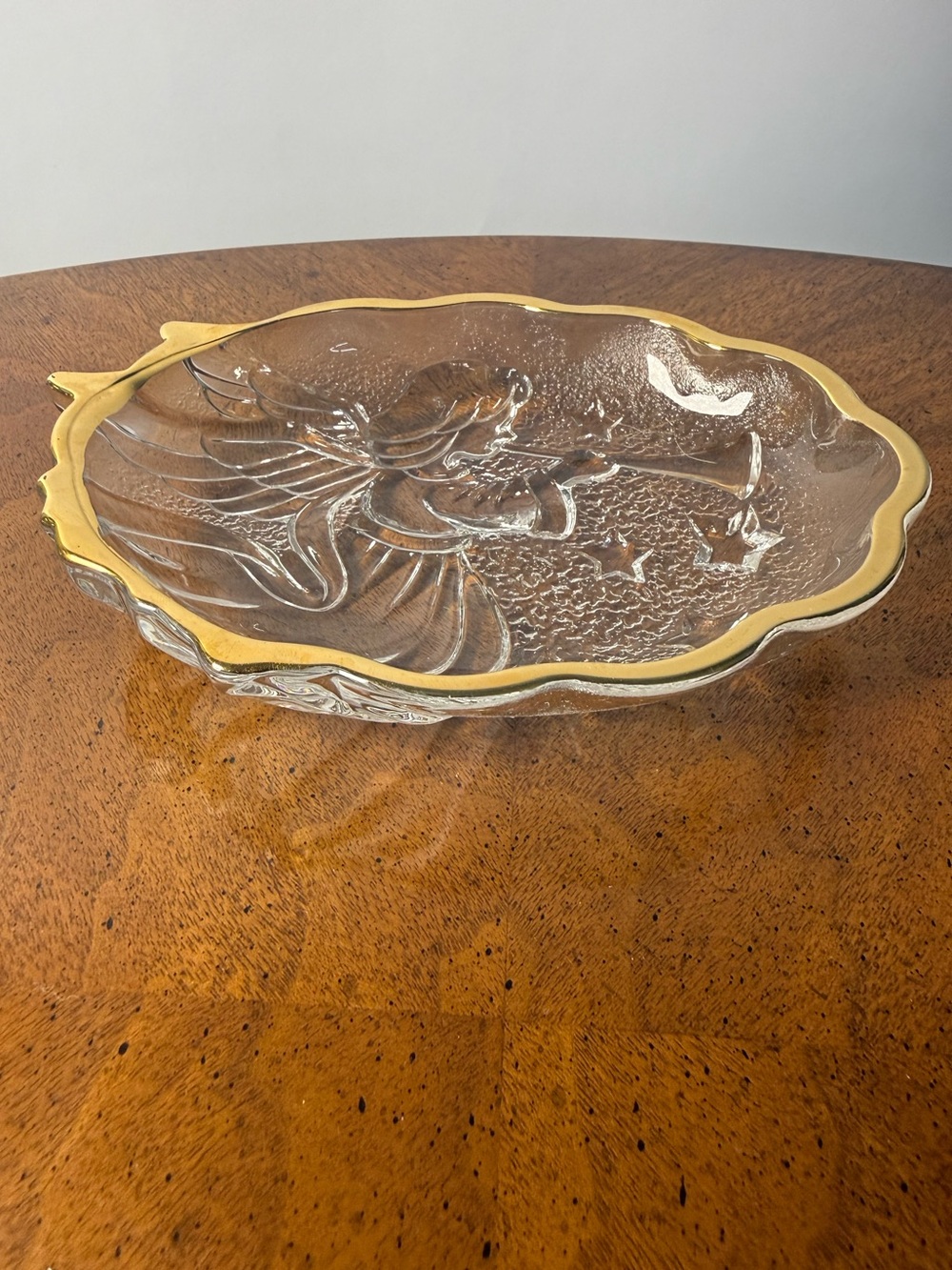 Mikasa Clear Glass Crystal Holiday Serving Platter with Gold Trim